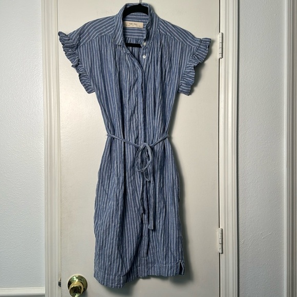 Anthropologie Isabella Sinclair Piper Flutter-Sleeve Stripe Shirtdress Size Smal - Picture 2 of 7